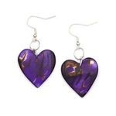 Pendants d'oreilles Tagua Purple Heart avec effet marbré