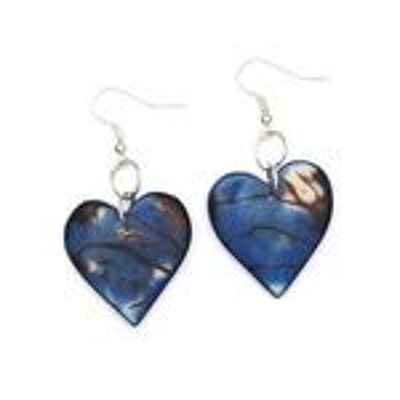 Aretes de Tagua Corazón Azul con Efecto Mármol