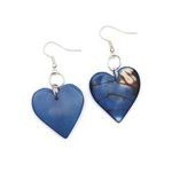 Boucles d'Oreilles Pendantes Tagua Coeur Bleu Effet Marbre 2