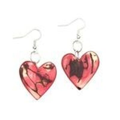 Pink Heart Tagua with Marble Effect Drop Earrings