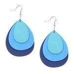 Blaue hölzerne geschichtete Teardrop-Ohrringe