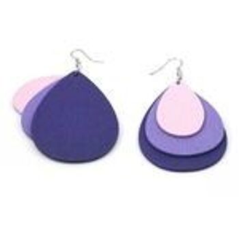 Boucles d'oreilles pendantes en forme de larme superposées en bois violet 2