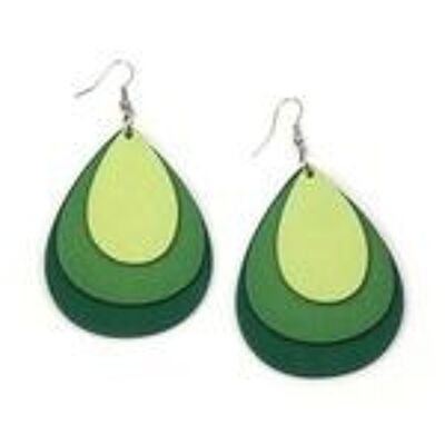 Green Wooden Layered Teardrop Dangle Earrings