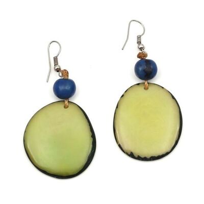 Salatgrüne Tagua-Scheibe und blaue Acai-Perlen-Ohrringe
