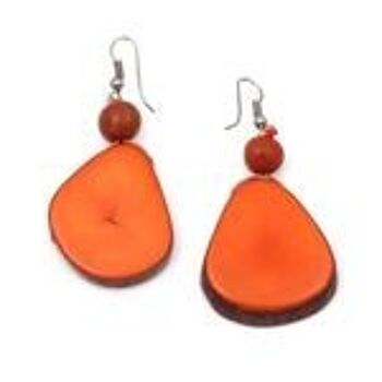 Boucles d'Oreilles Pendantes Tagua Orange avec Baie d'Açai 1