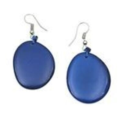 Boucles d'Oreilles Pendantes Tranche de Tagua - Bleu (111039)