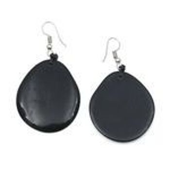 Boucles d'oreilles pendantes tranche de tagua - Noir (111038) 2