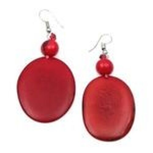 Red Tagua Slice and Acai Bead Drop Earrings