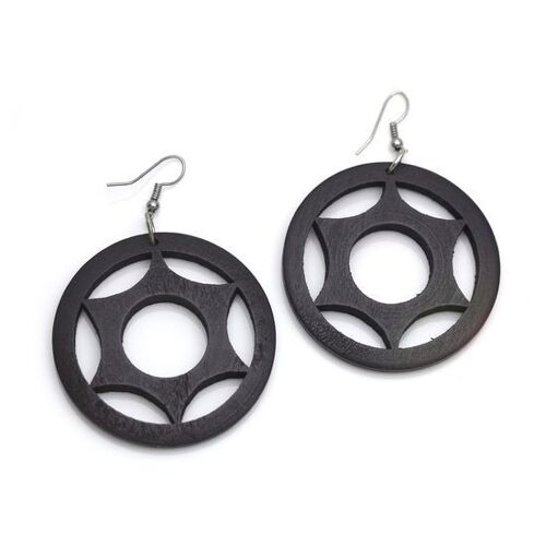 Dark Brown Star Cut Out Design Wooden Hoop Drop Earrings