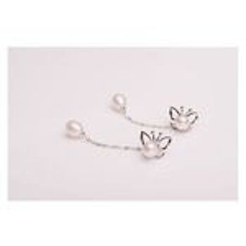 Boucles d'oreilles pendantes en argent sterling poinçonné papillon avec perle de culture d'eau douce blanche AAA 2