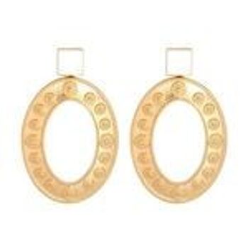 Boucles d'oreilles pendantes ovales dorées avec carré blanc style vintage 1
