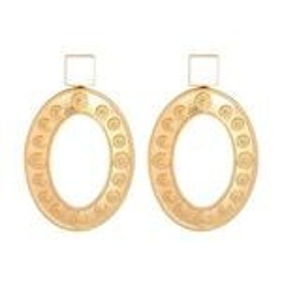 Gold Tone Oval with White Square Vintage Style Statement Drop Earrings