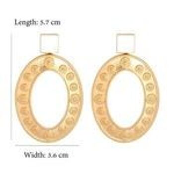Boucles d'oreilles pendantes ovales dorées avec carré blanc style vintage 2