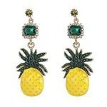 Boucles d'Oreilles Pendantes Style Vintage Ananas Jaune avec Cristal Vert 1