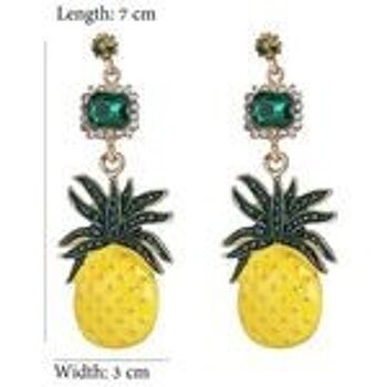 Boucles d'Oreilles Pendantes Style Vintage Ananas Jaune avec Cristal Vert 2