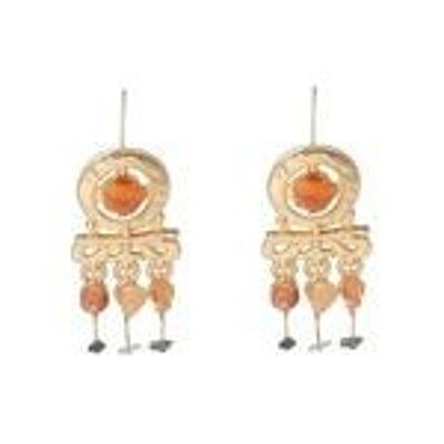 Tribal Ethnic Brown Stones in Gold Tone Vintage Style Drop Earrings