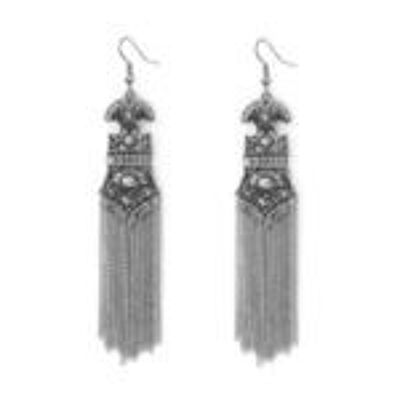 Tassel Tribal Filigree In Antique Silver Tone Vintage Style Drop Earrings