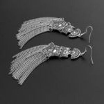 Boucles d'oreilles à pampilles en filigrane tribal de style vintage argenté antique 6