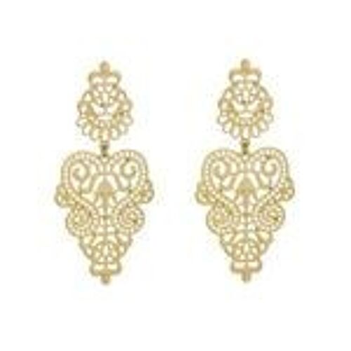 Gold Tone Filigree Moroccan Style Vintage Inspired Statement Drop Earrings