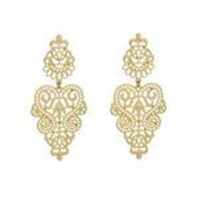 Gold Tone Filigree Moroccan Style Vintage Inspired Statement Drop Earrings