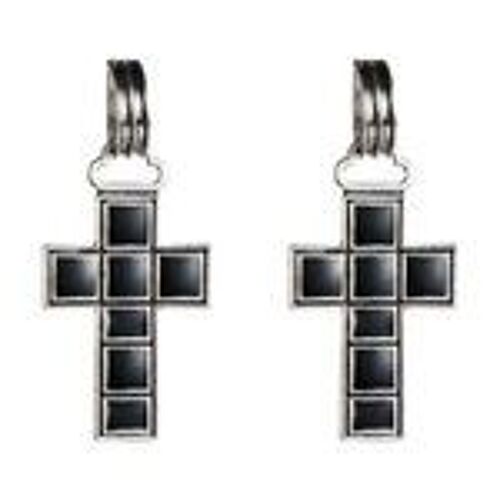 Black Enamel Cross Art Deco Baroque Vintage Style Statement Drop Earrings