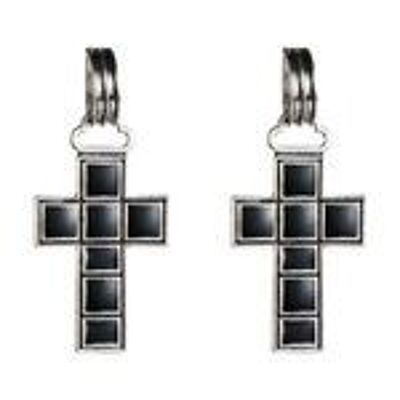 Boucles d'oreilles pendantes en forme de croix en émail noir style art déco baroque vintage