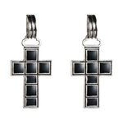 Pendientes colgantes estilo vintage barroco art déco con cruz de esmalte negro