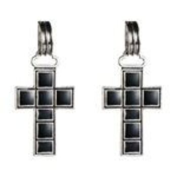 Boucles d'oreilles pendantes en forme de croix en émail noir style art déco baroque vintage 1