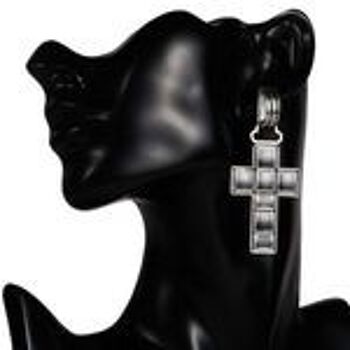 Boucles d'oreilles pendantes en forme de croix en émail noir style art déco baroque vintage 3