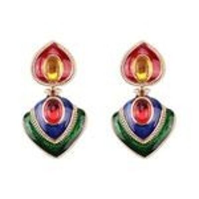 Big Bold Red Blue And Green Enamel Vintage Style Statement Drop Earrings