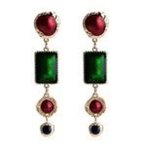 Red Blue And Green Rectangle Enamel Vintage Style Statement Drop Earrings