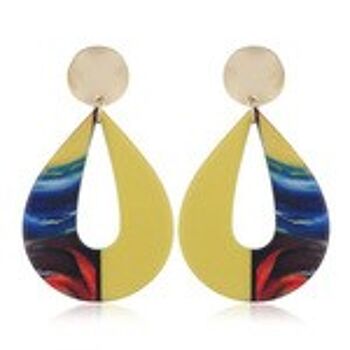 Boucles d'oreilles pendantes en forme de larme en acrylique jaune et multicolore 1