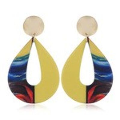 Yellow and Multicoloured Acrylic Teardrop Drop Earrings