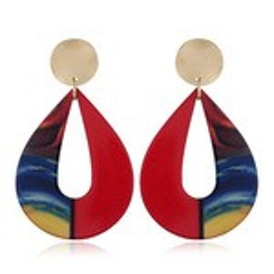 Red and Multicoloured Acrylic Teardrop Drop Earrings