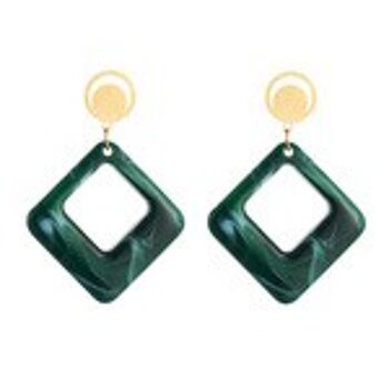 Boucles d'Oreilles Pendantes en Forme de Diamant Vert Effet Marbre 1