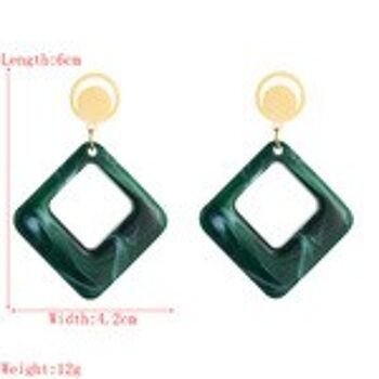 Boucles d'Oreilles Pendantes en Forme de Diamant Vert Effet Marbre 2