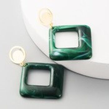 Boucles d'Oreilles Pendantes en Forme de Diamant Vert Effet Marbre 3