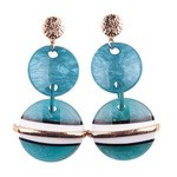 Boucles d'Oreilles Pendantes Double Disque Saturne Effet Marbre Bleu 1