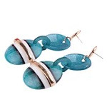 Boucles d'Oreilles Pendantes Double Disque Saturne Effet Marbre Bleu 3