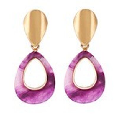 Boucles d'oreilles pendantes dorées effet marbré violet