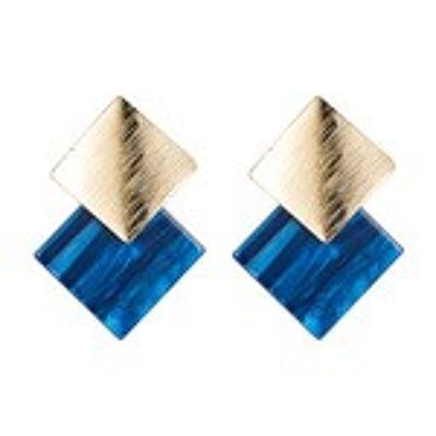 Boucles d'Oreilles Pendantes Double Diamant Bleu Effet Marbre