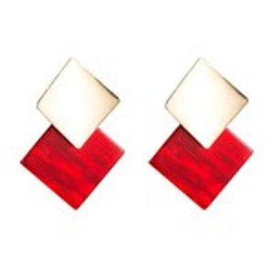 Red Marble Effect Double Diamond Shaped Drop Earrings