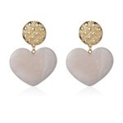 Pale Pink Marble Effect Heart with Grid Pattern Button Drop Earrings