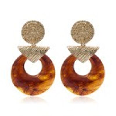 Brown Marble Effect with Textured Button Drop Earrings