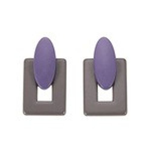 Gray Rectangle with Purple Oval Drop Earrings