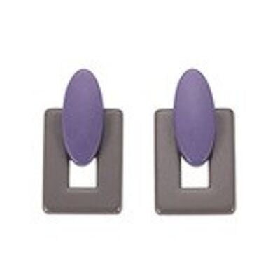 Gray Rectangle with Purple Oval Drop Earrings