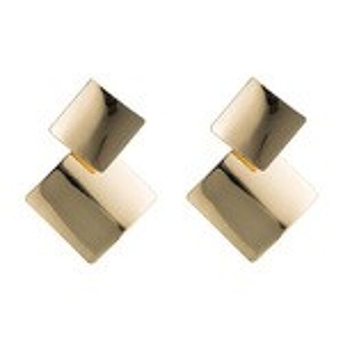 Gold Tone Two Tiered Rhombus Drop Earrings