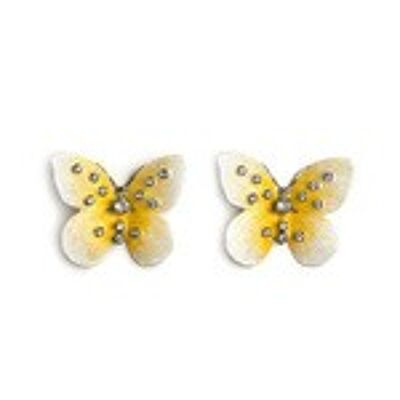 Boucles d'Oreilles Tige Papillon Blanc et Jaune Dégradé