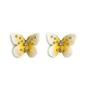 Boucles d'Oreilles Tige Papillon Blanc et Jaune Dégradé 1