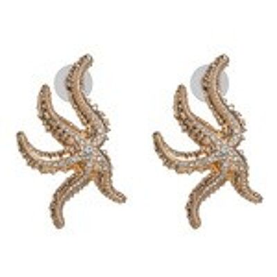 Clear Crystal-Embellished Starfish Statement Earrings